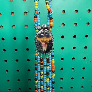 Justin Boots Colorful Beaded Necklace with Silver Pendant